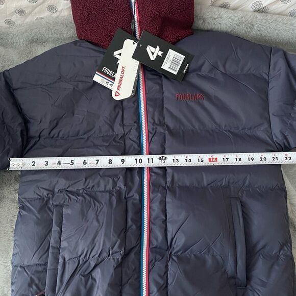 NWT Fourlaps reversible polar quilted Sherpa jacket Burgundy/Smoke size Small - Picture 10 of 16